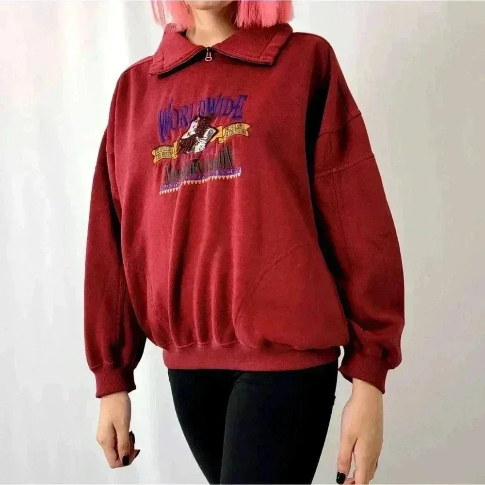 Vintage 90s Worldwide Consevation Fleece Pullover Sweatshirt - M - Picture 6 of 8